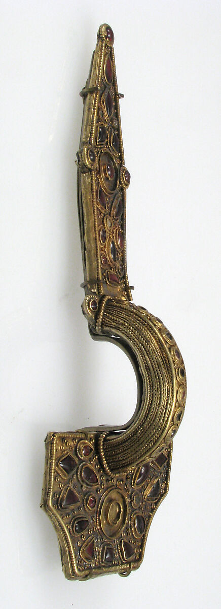 Bow Brooch, Silver with gold-sheet overlay and garnets, East Germanic