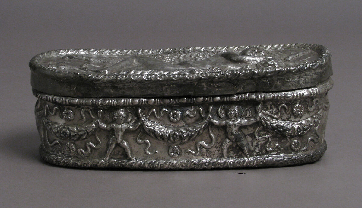 Box with Sleeping Eros, Silver, Roman or Byzantine