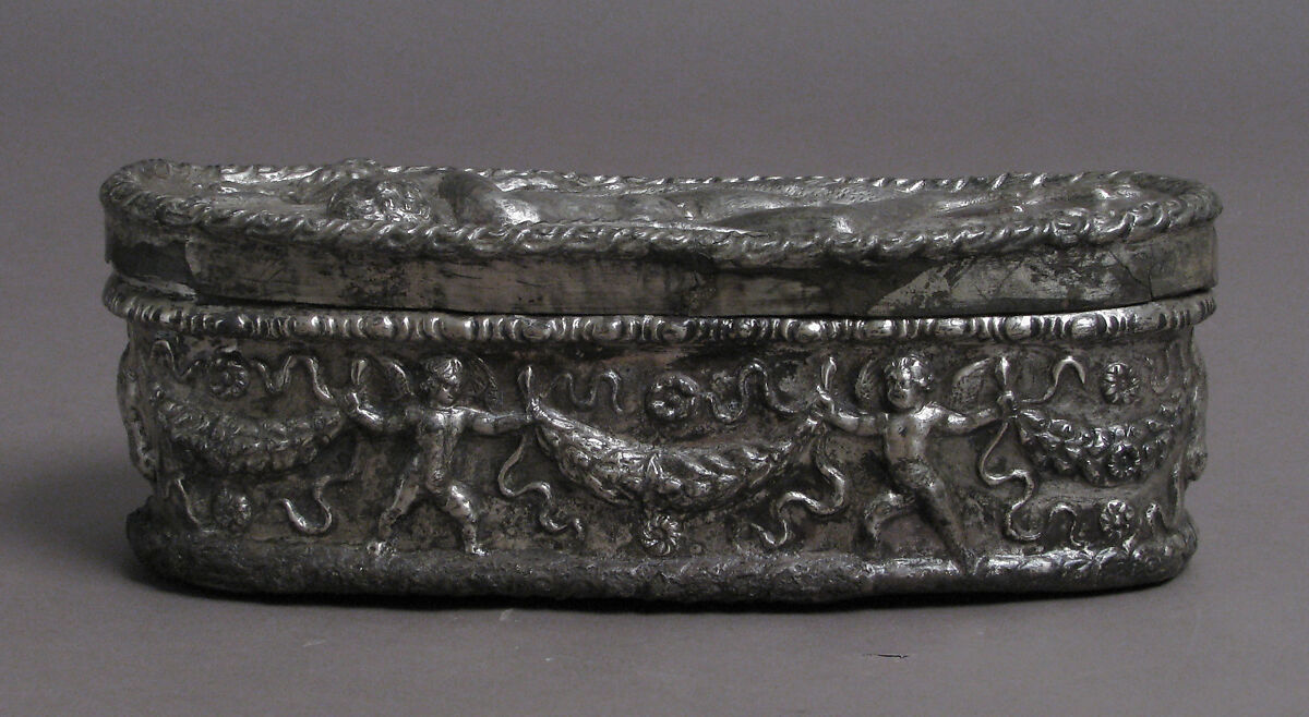 Box with Sleeping Eros, Silver, Roman or Byzantine