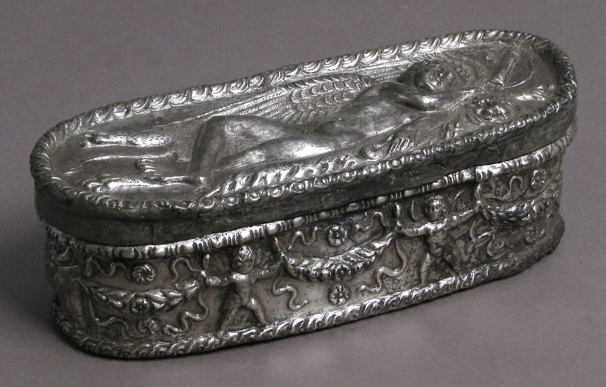 Box with Sleeping Eros, Silver, Roman or Byzantine