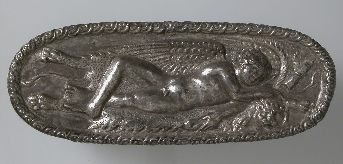 Box with Sleeping Eros, Silver, Roman or Byzantine