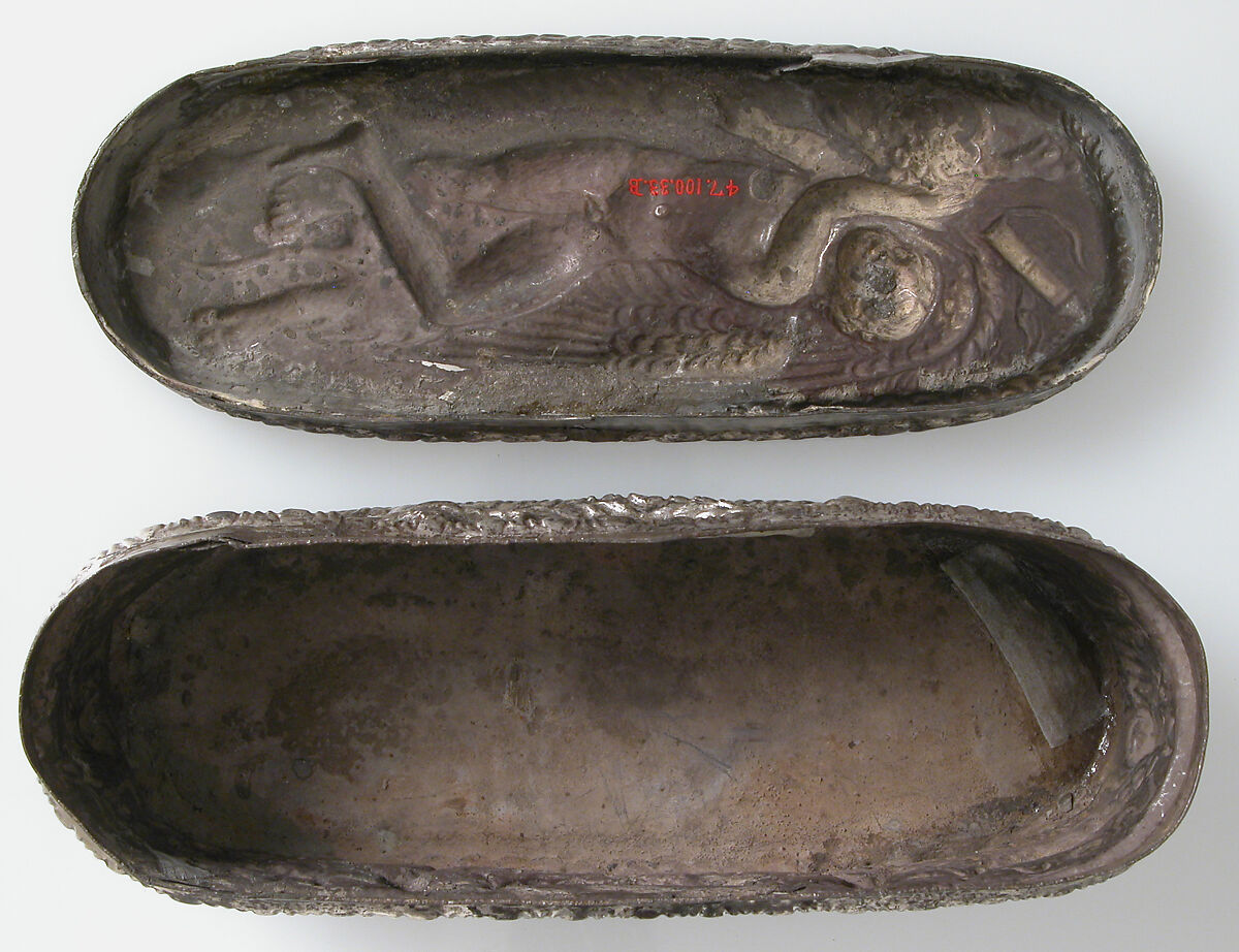Box with Sleeping Eros, Silver, Roman or Byzantine