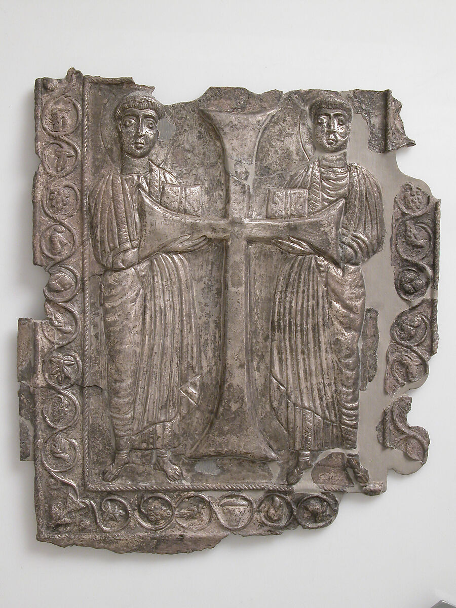 Plaque with Two Saints, Silver, parcel gilt, Byzantine
