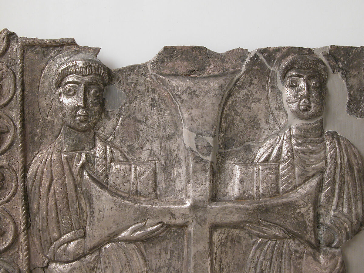 Plaque with Two Saints, Silver, parcel gilt, Byzantine