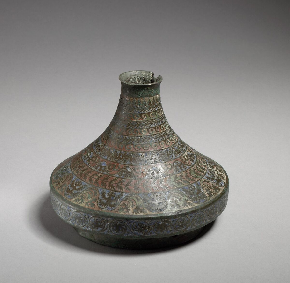 Funnel-Shaped Mount, Champlevé enamel, bronze, Roman 