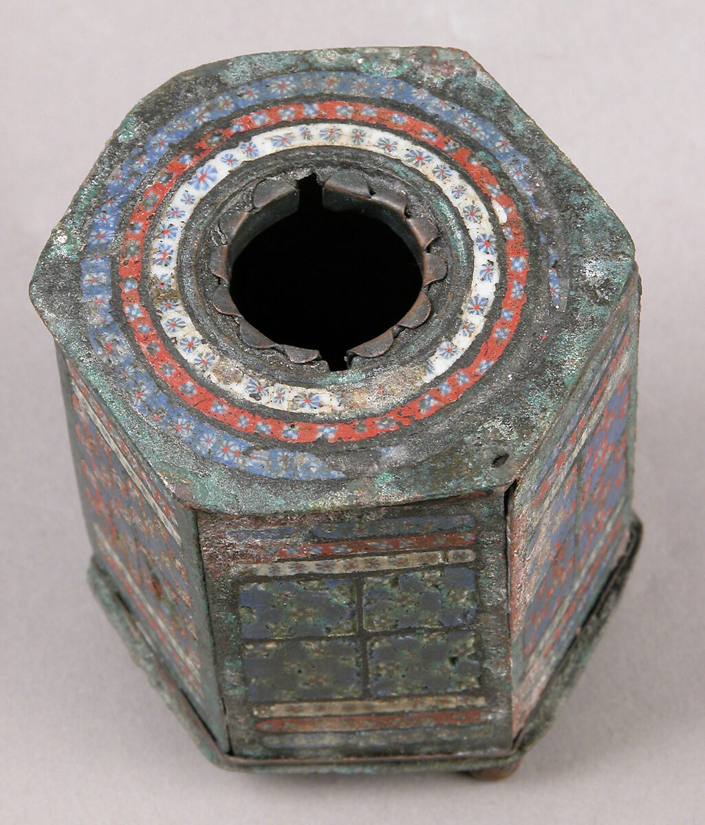Six-Sided Box, Champlevé enamel, bronze, inlaid with millefiore enamel, Late Roman
