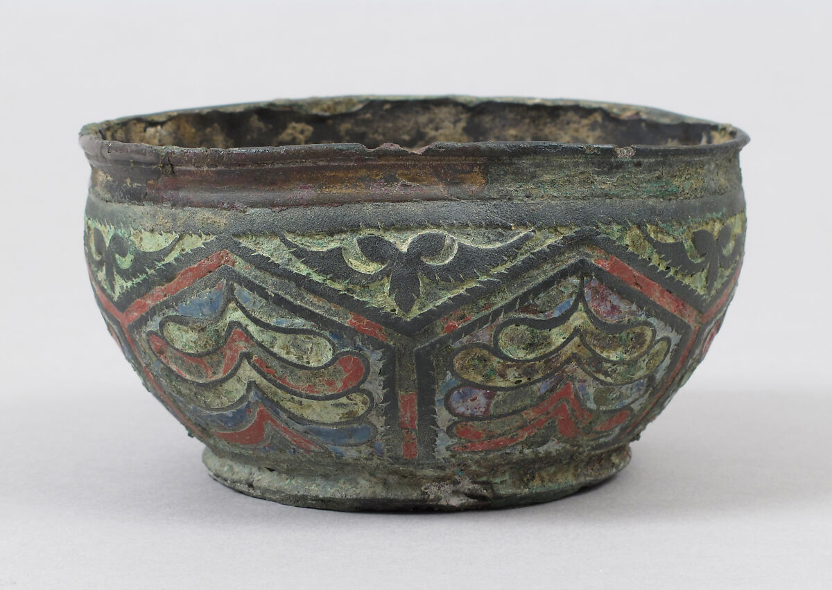 Cup or Bowl, Champlevé enamel, bronze, silver liner and bottom, Roman