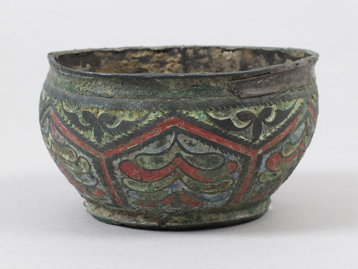 Cup or Bowl, Champlevé enamel, bronze, silver liner and bottom, Roman