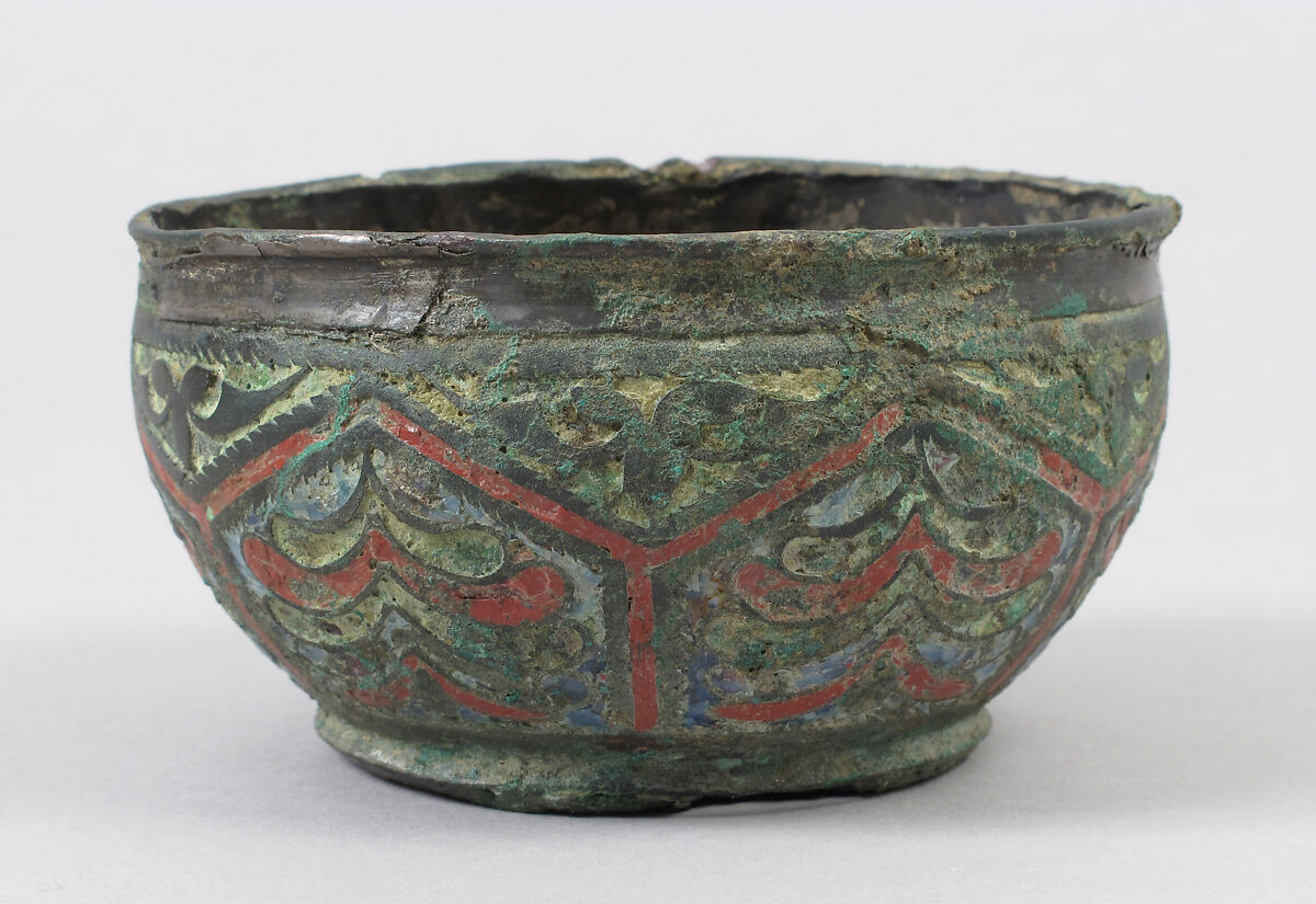 Cup or Bowl, Champlevé enamel, bronze, silver liner and bottom, Roman