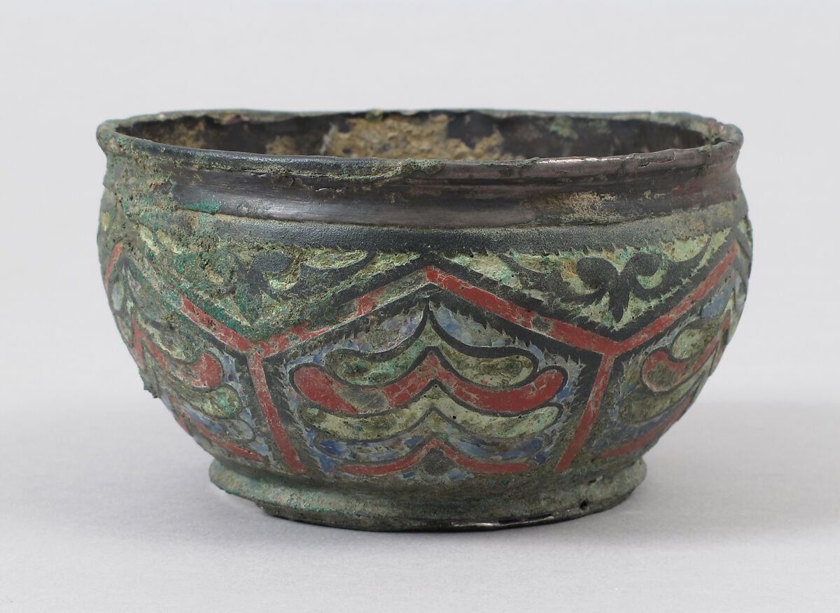 Cup or Bowl, Champlevé enamel, bronze, silver liner and bottom, Roman