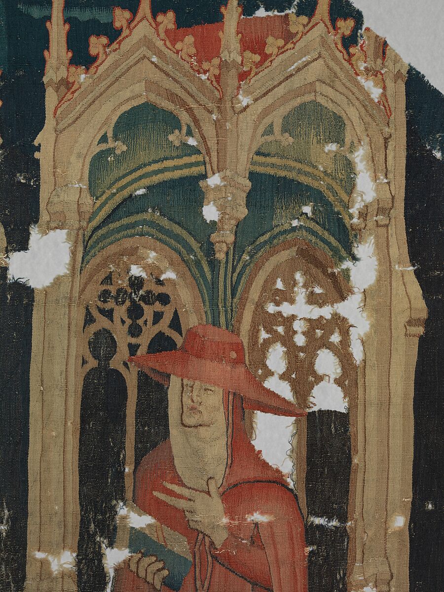 Fragments with Three Cardinals (from the Heroes Tapestries), Wool warp, wool wefts, South Netherlandish