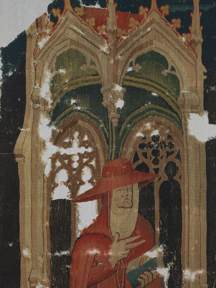 Fragments with Three Cardinals (from the Heroes Tapestries), Wool warp, wool wefts, South Netherlandish