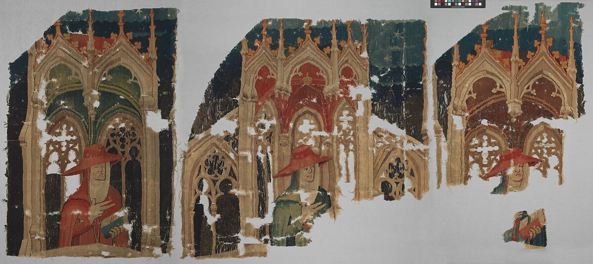 Fragments with Three Cardinals (from the Heroes Tapestries), Wool warp, wool wefts, South Netherlandish