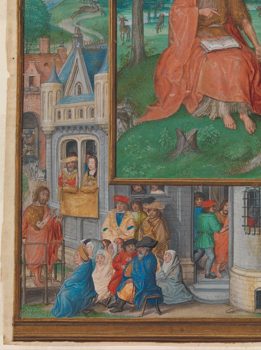 Manuscript Illumination with Scenes from the Life of Saint John the Baptist, Master of James IV of Scotland (probably Gerard Horenbout) (Netherlandish, active ca. 1485–1530), Tempera, ink, and shell gold on parchment, Netherlandish