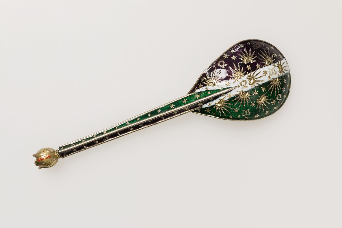 Spoon, Painted enamel, silver, parcel-gilt, French