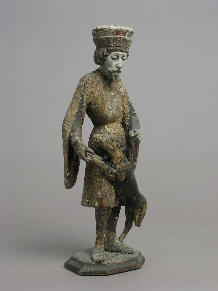 Saint Giles with Wounded Doe, Wood, polychromy, gilding and metal arrow, German