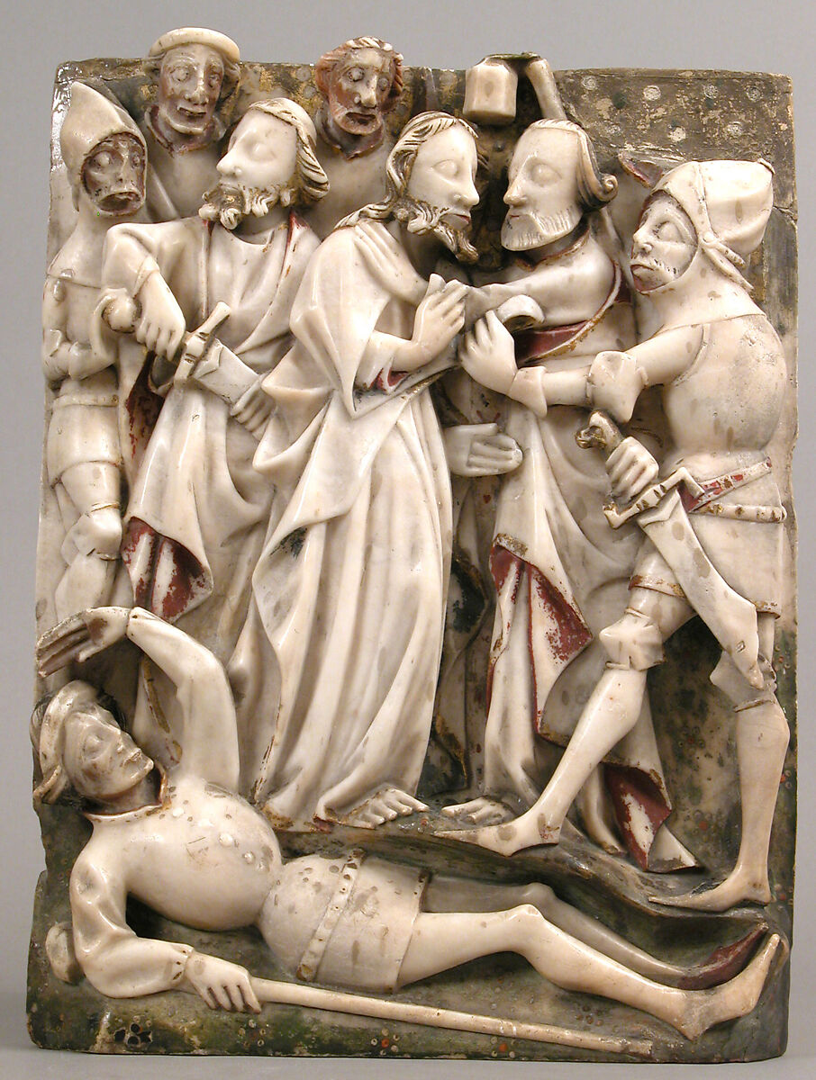 The Betrayal of Christ, School of Nottingham (British), Alabaster with paint and gilding, British