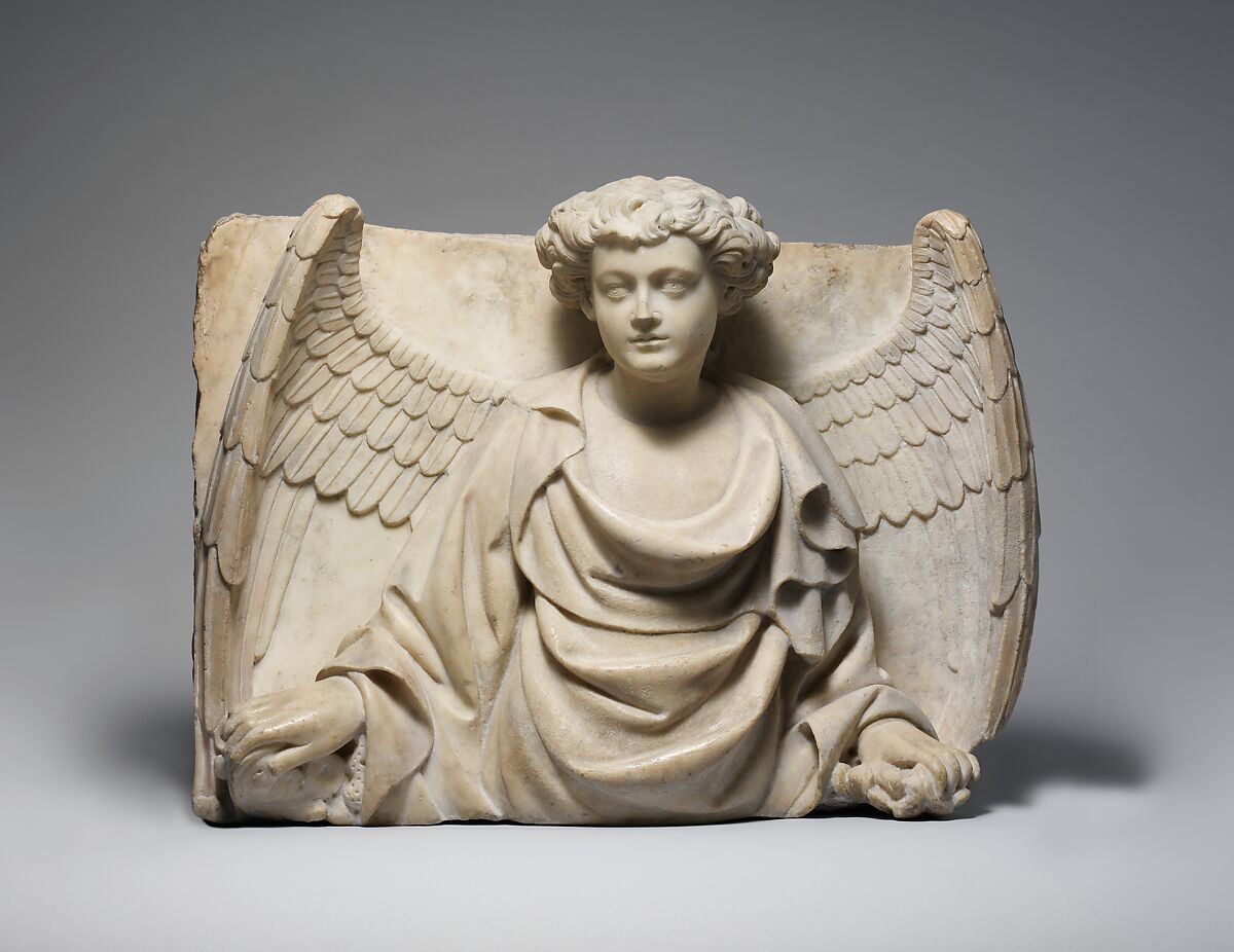 Relief with Half Figure of an Angel, Marble (Lunense marble from Carrara), North Italian 