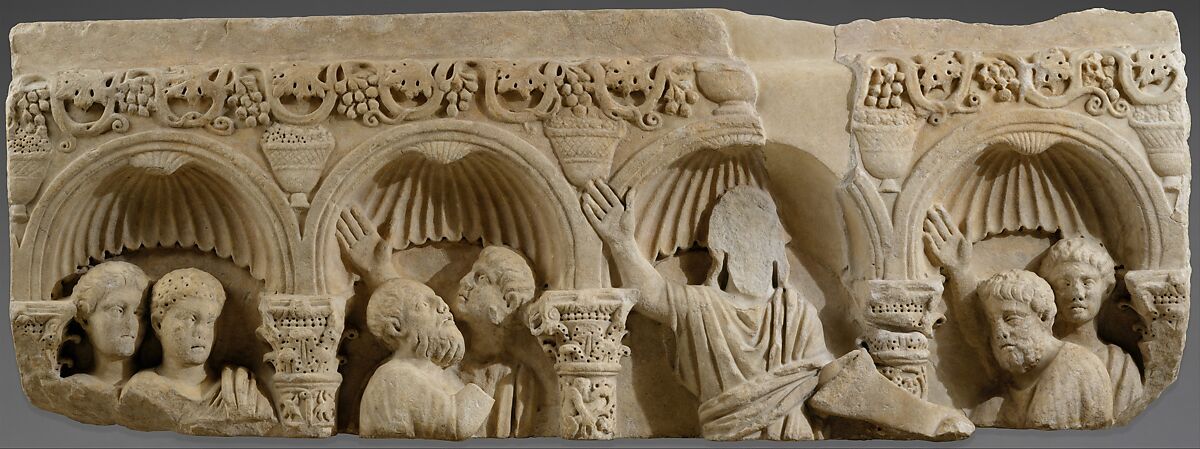 Fragment of a Marble Tomb Relief with Christ Giving the Law, Marble, Byzantine 