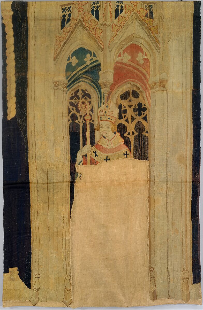 Fragment with Archbishop (from the Heroes Tapestries), Wool warp, wool wefts, South Netherlandish 