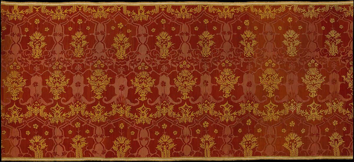 Hanging with a Simulated Silk Textile Pattern, Linen warp;  wool and bast fiber wefts, German 