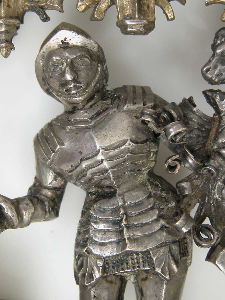 Pendant, Silver, partial gilt, garnets or red glass, German