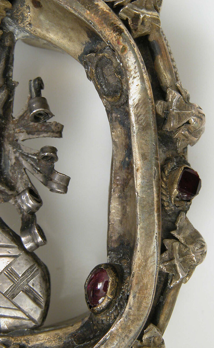 Pendant, Silver, partial gilt, garnets or red glass, German