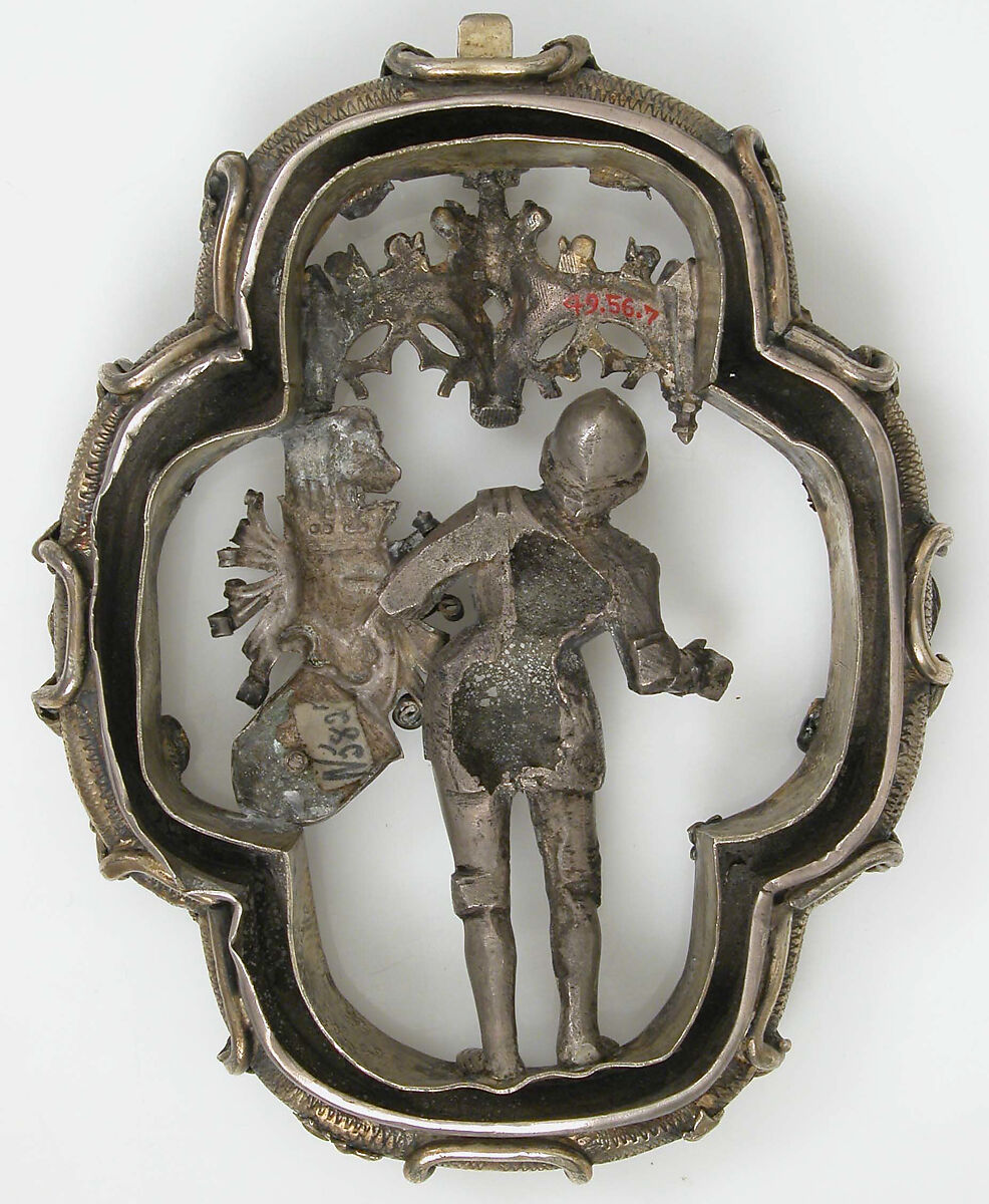 Pendant, Silver, partial gilt, garnets or red glass, German