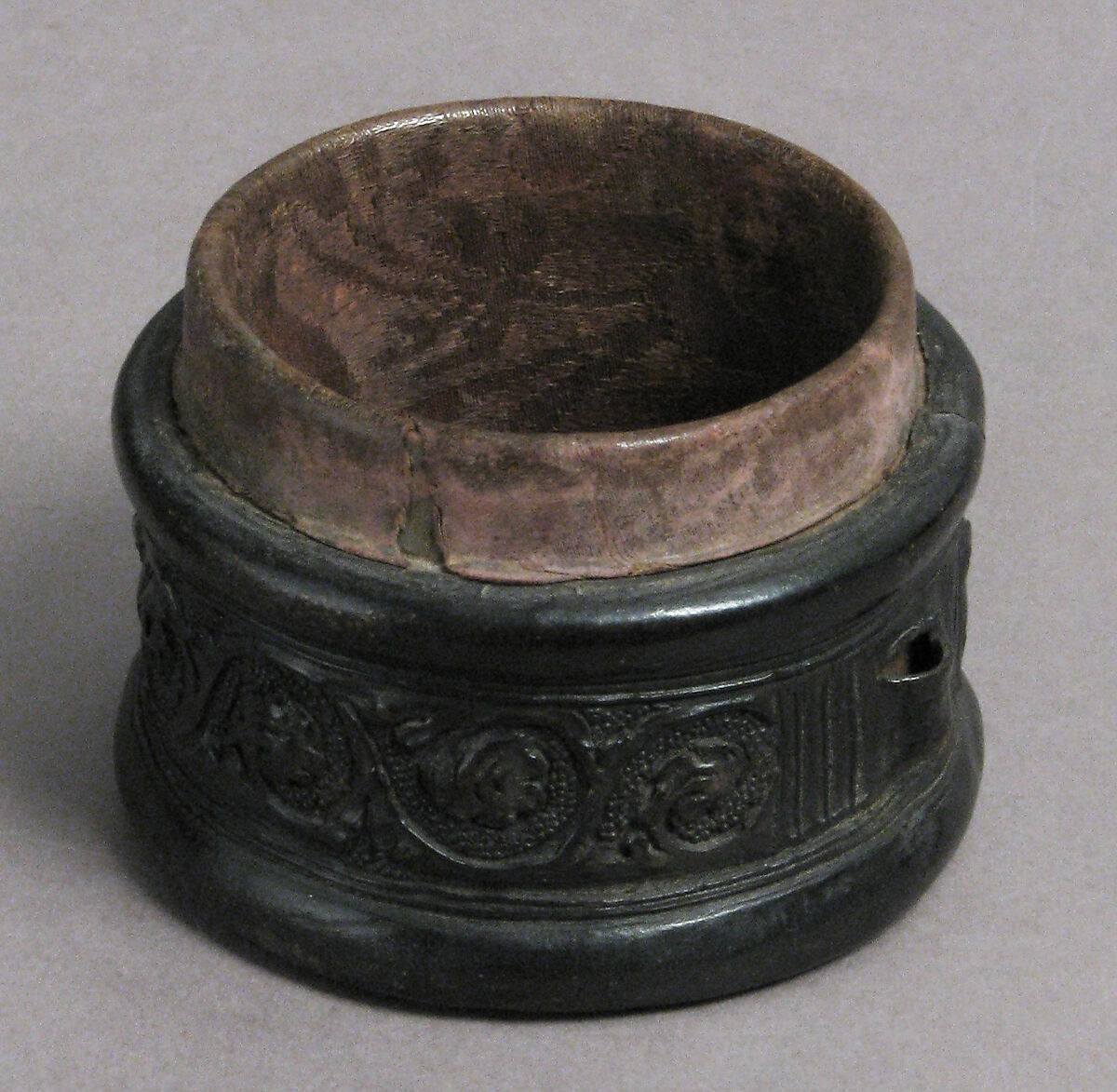 Box, Leather (Cuir bouilli), on wood core with textile interior, Italian