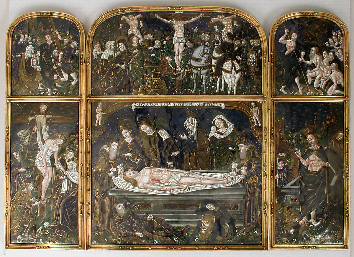 Triptych with the Entombment, After Nardon Pénicaud (French, 1470–1542/43), Painted enamel, copper, French 