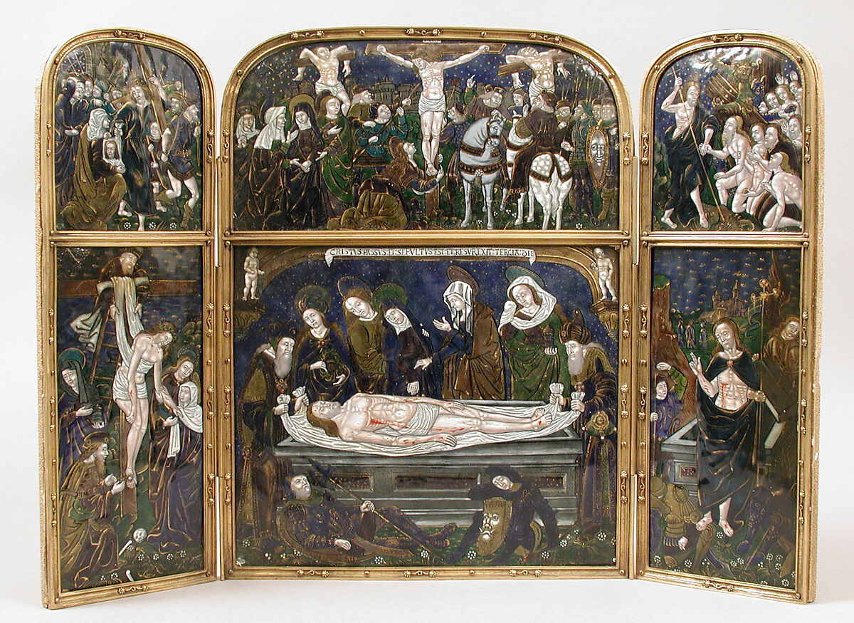Triptych with the Entombment, After Nardon Pénicaud (French, 1470–1542/43), Painted enamel, copper, French