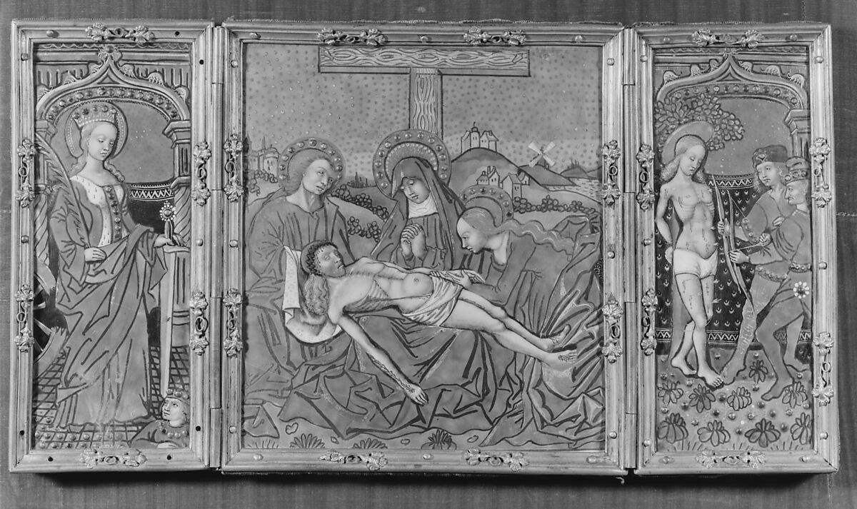 Triptych Panel with Pietá, Master of the Triptych of Louis XII (ca. 1490–ca. 1515), Painted enamel, copper, French