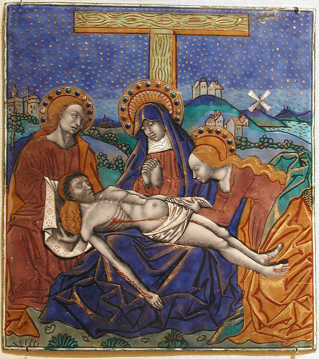 Triptych Panel with Pietá, Master of the Triptych of Louis XII (ca. 1490–ca. 1515), Painted enamel, copper, French