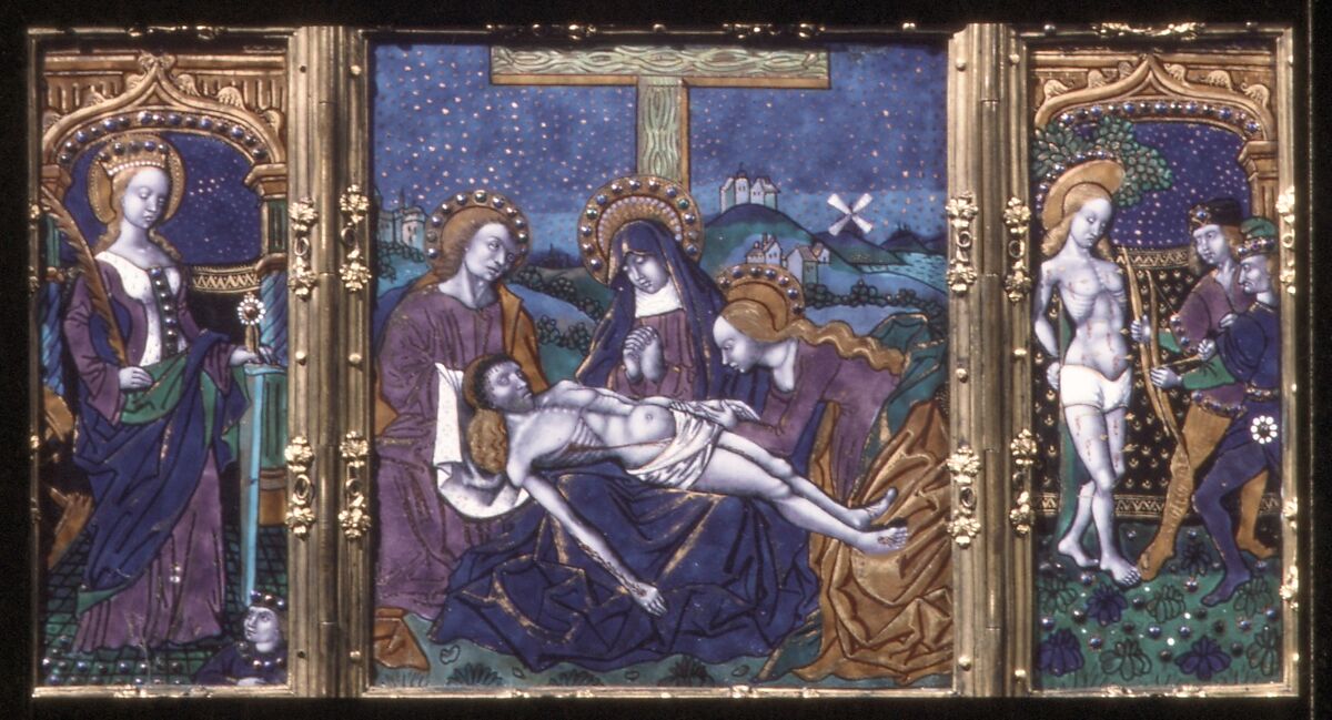 Triptych Panel with Pietá, Master of the Triptych of Louis XII (ca. 1490–ca. 1515), Painted enamel, copper, French