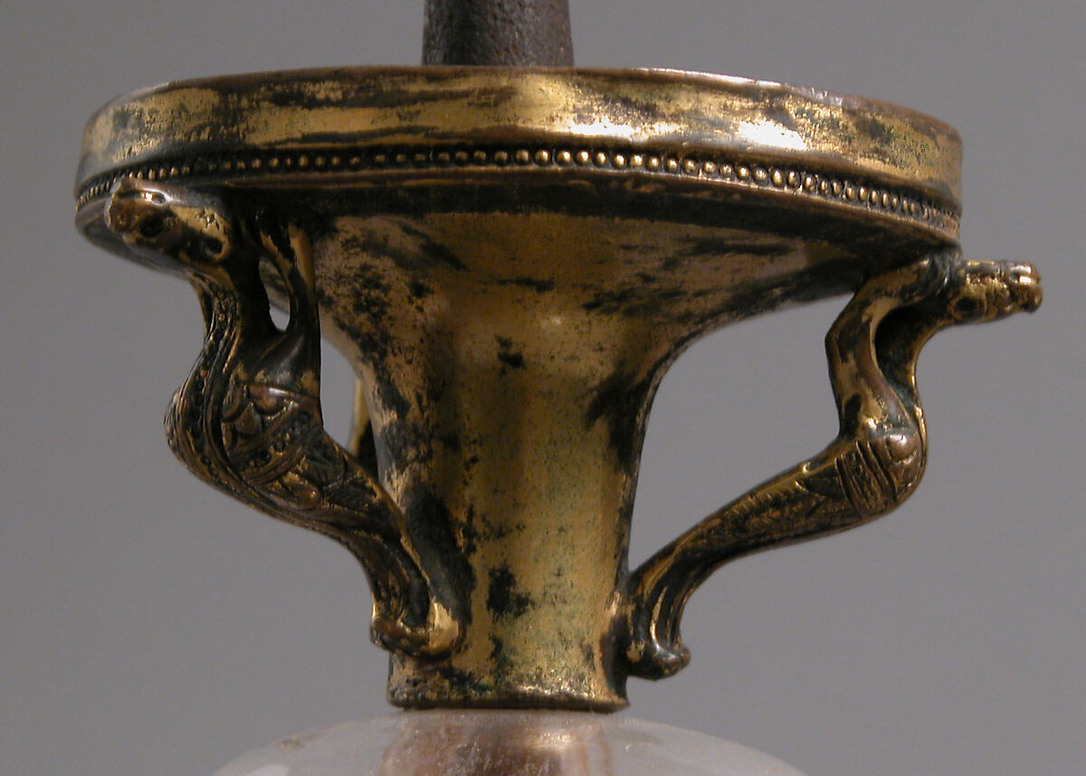 Pricket Candlestick with Fantastic Creatures, Gilt-copper alloy, rock crystal, South Netherlandish