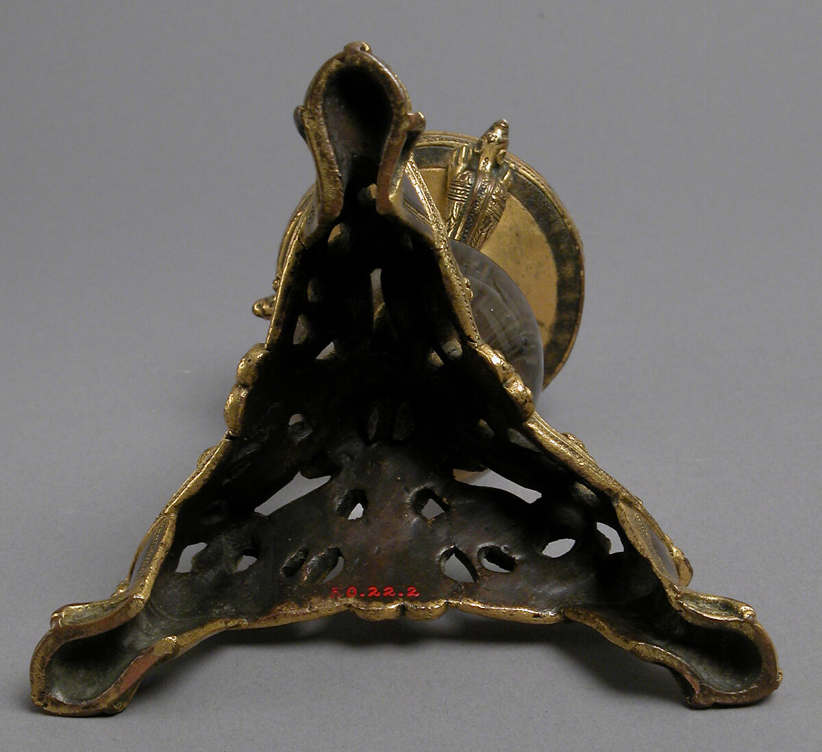 Pricket Candlestick with Fantastic Creatures, Gilt copper alloy, rock crystal, South Netherlandish