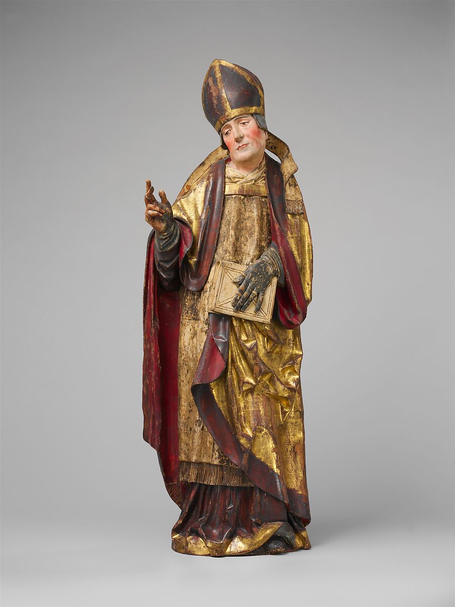 Bishop with a Book, Wood, polychromy and gilding, German 