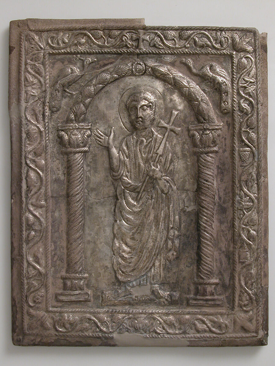 Plaque with Saint Peter, Silver, niello, originally partially gilt, Byzantine 