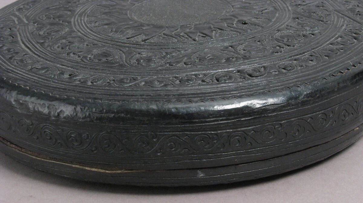 Round Box, Cuir bouilli (tooled leather), silk damask lining over wood core, Italian