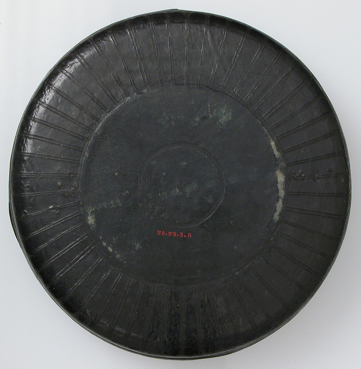 Round Box, Cuir bouilli (tooled leather), silk damask lining over wood core, Italian