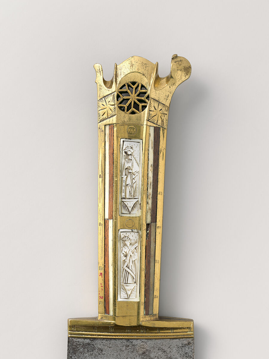 Serving Knife, Steel, brass, wood, bone, mother-of-pearl, Austrian