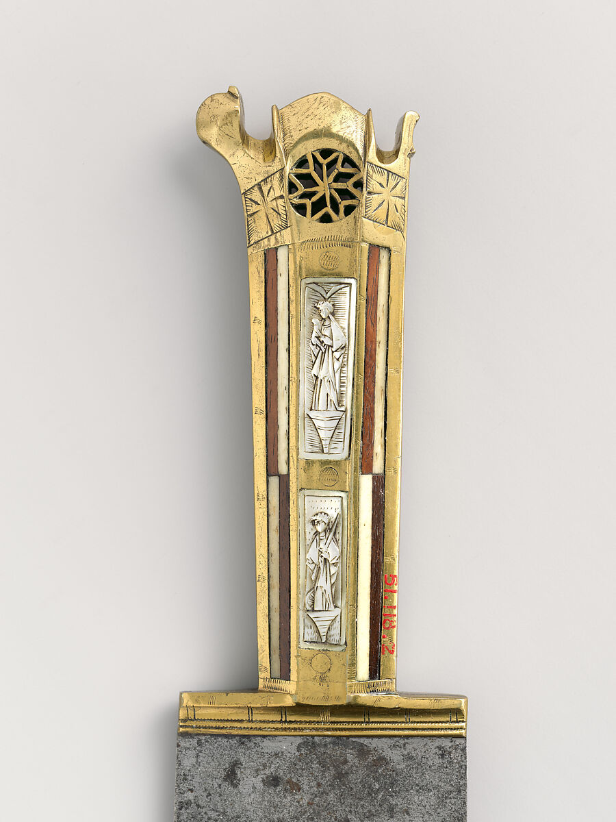 Serving Knife, Steel, brass, wood, bone, mother-of-pearl, Austrian