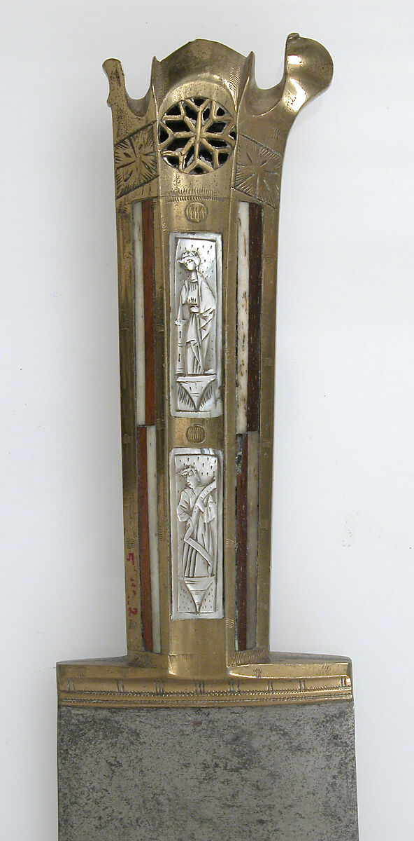 Serving Knife, Steel, brass, wood, bone, mother-of-pearl, Austrian