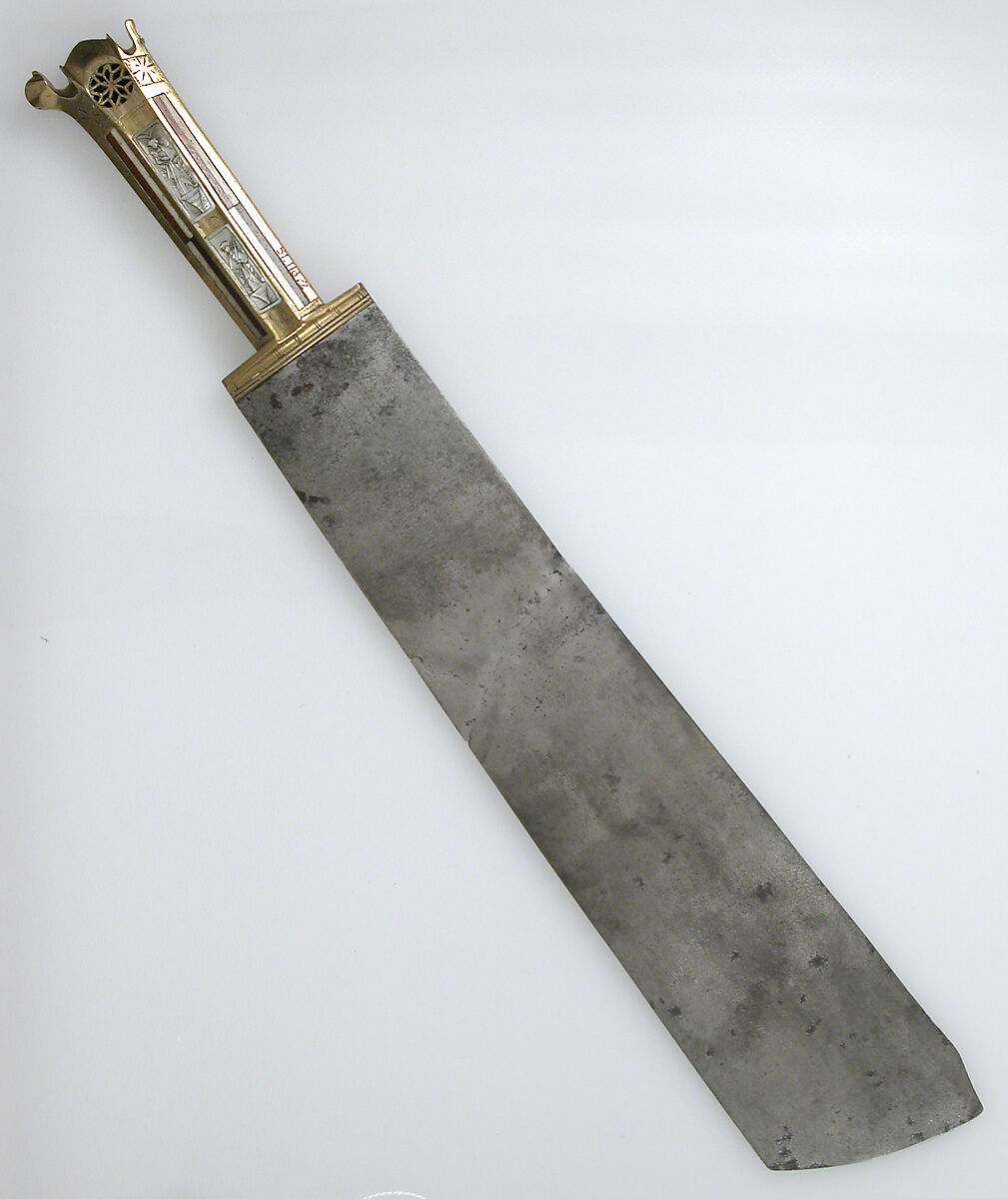Serving Knife, Steel, brass, wood, bone, mother-of-pearl, Austrian
