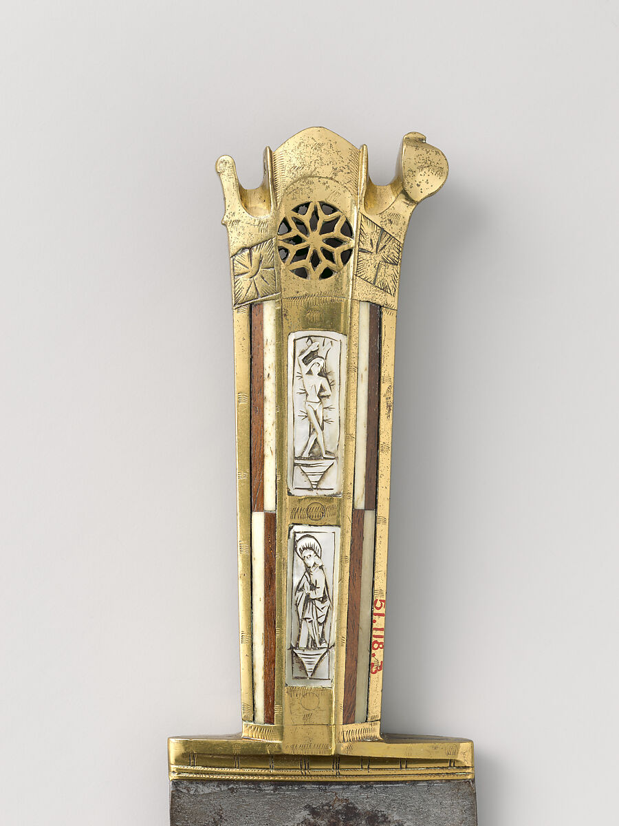 Serving Knife, Steel, brass, wood, bone, mother-of-pearl, Austrian