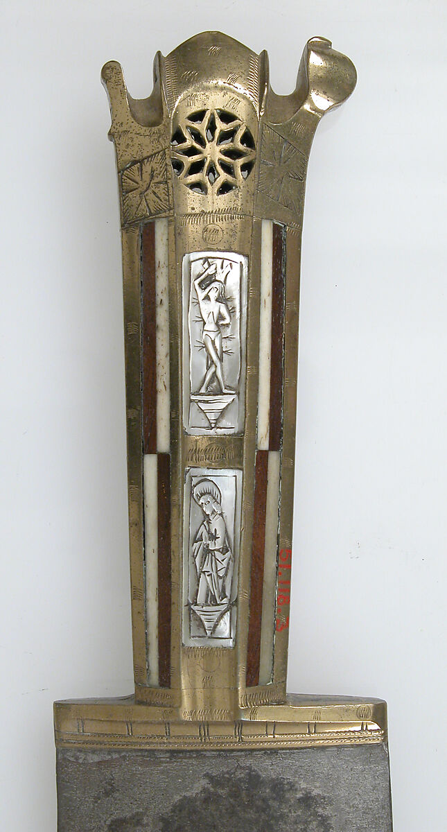 Serving Knife, Steel, brass, wood, bone, mother-of-pearl, Austrian