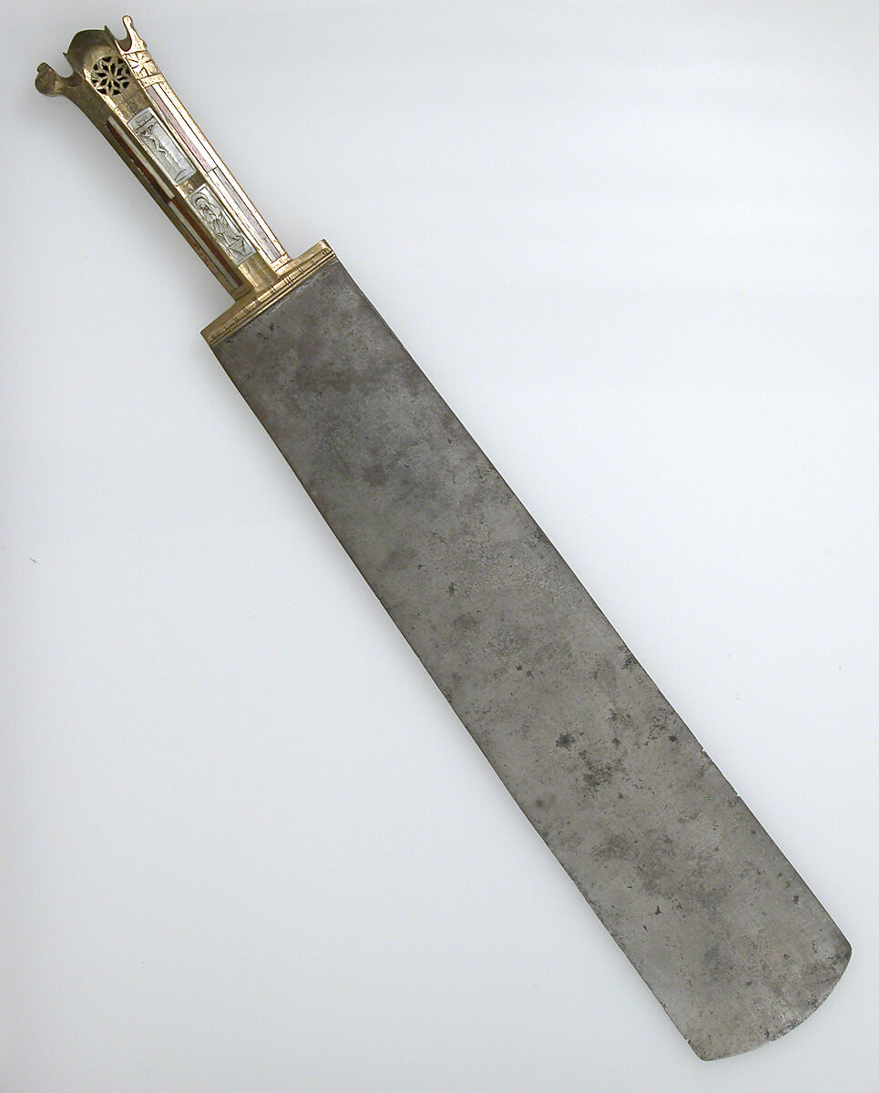 Serving Knife, Steel, brass, wood, bone, mother-of-pearl, Austrian