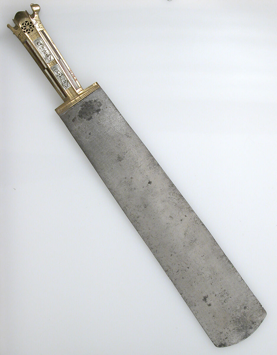 Serving Knife, Steel, brass, wood, bone, mother-of-pearl, Austrian
