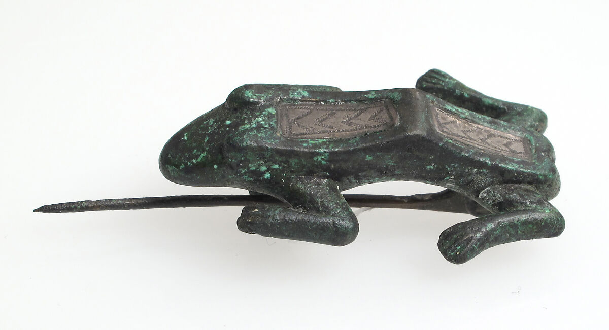 Animal-Shaped Brooch, Bronze with silver inlay, Late Roman 