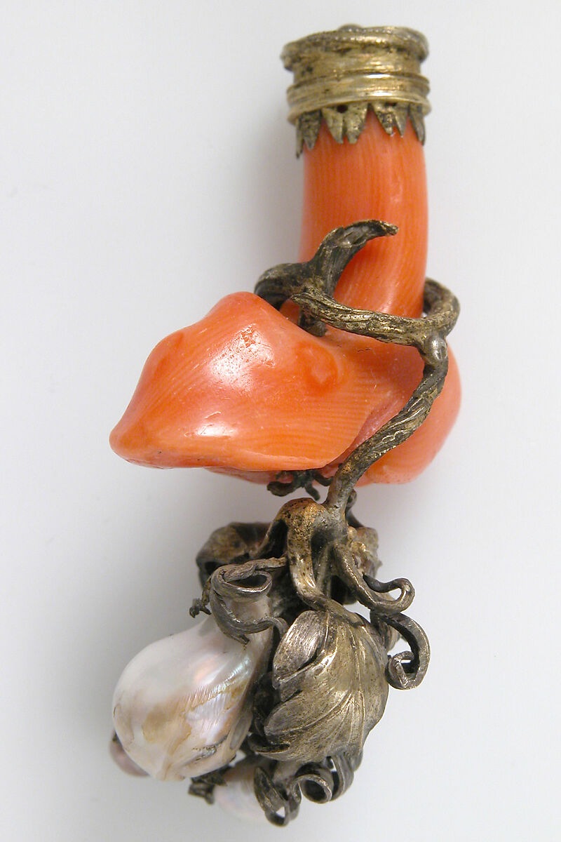Pendant Jewel, Coral, gold, silver-gilt, pearl, German or Spanish 